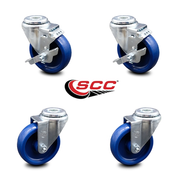 Service Caster 4 Inch Solid Polyurethane Wheel Swivel Bolt Hole Caster Set with 2 Brake SCC SCC-BH20S414-SPUS-2-TLB-2 - main